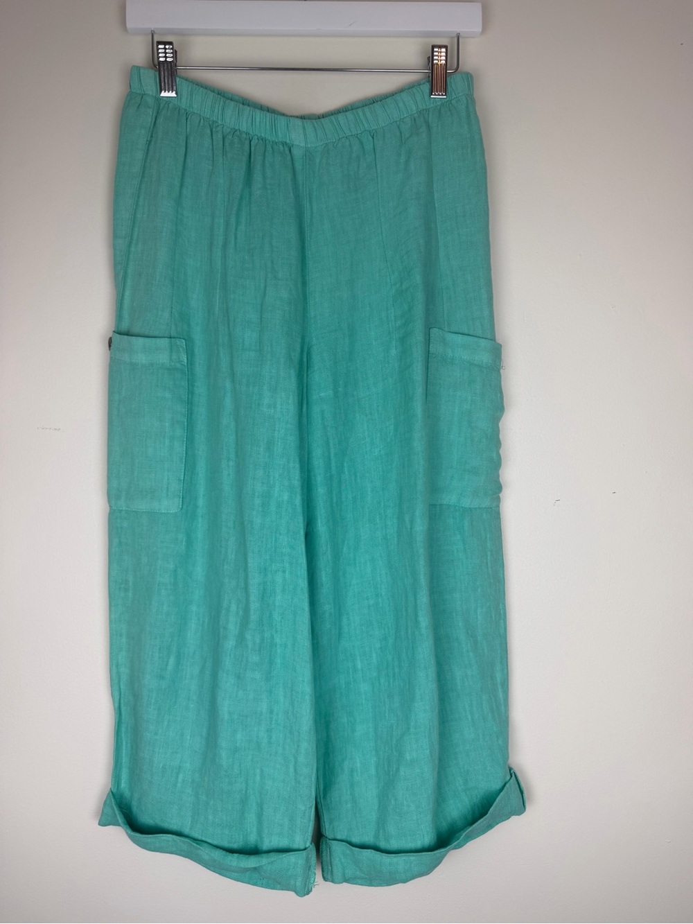 HOT COTTON Turquoise Cargo Linen Cropped Pants size Medium
